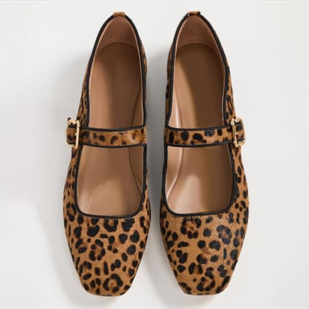 Women's Square Toe Ballet Flats with Buckle Strap - Suede Upper - Picture 6 of 8